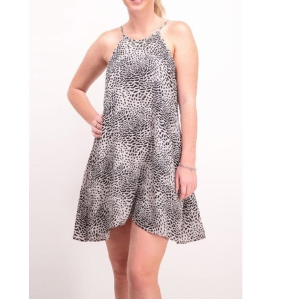 Anthropologie Cloth & Stone Halter Neck Animal Print Swing Mini Dress Gray S